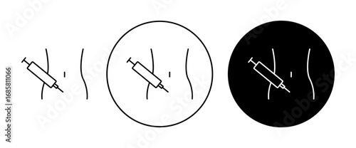 Insulin injecting icons set in black and blue colors on white background