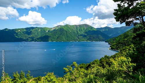 Lake view from mountain peak in Japan