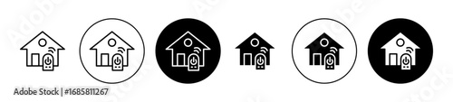 Home control icons set in black and blue colors on white background