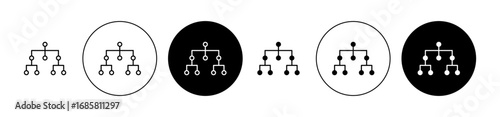 Hierarchical structure icons set in black and blue colors on white background
