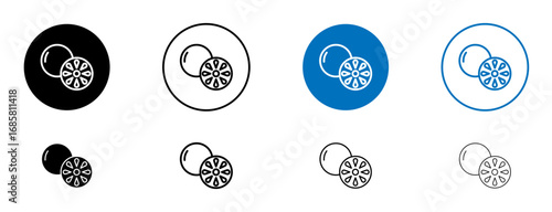 Grapefruit icons set in black and blue colors on white background