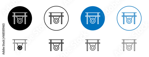 Gong icons set in black and blue colors on white background