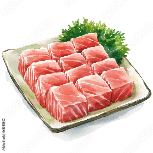 Sashimi, watercolor vector, isolated on a white background.