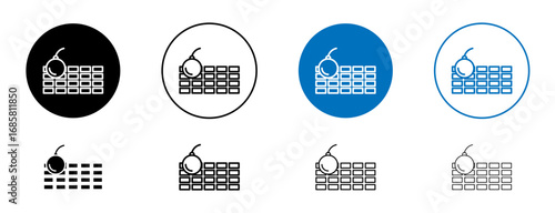 Demolition icons set in black and blue colors on white background