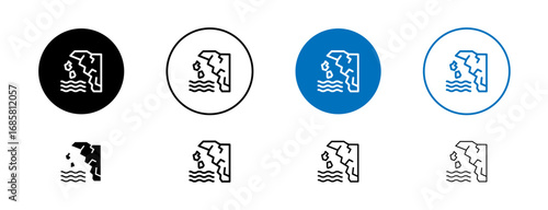 Cliff icons set in black and blue colors on white background