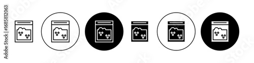 Cocaine packet icons set in black and blue colors on white background