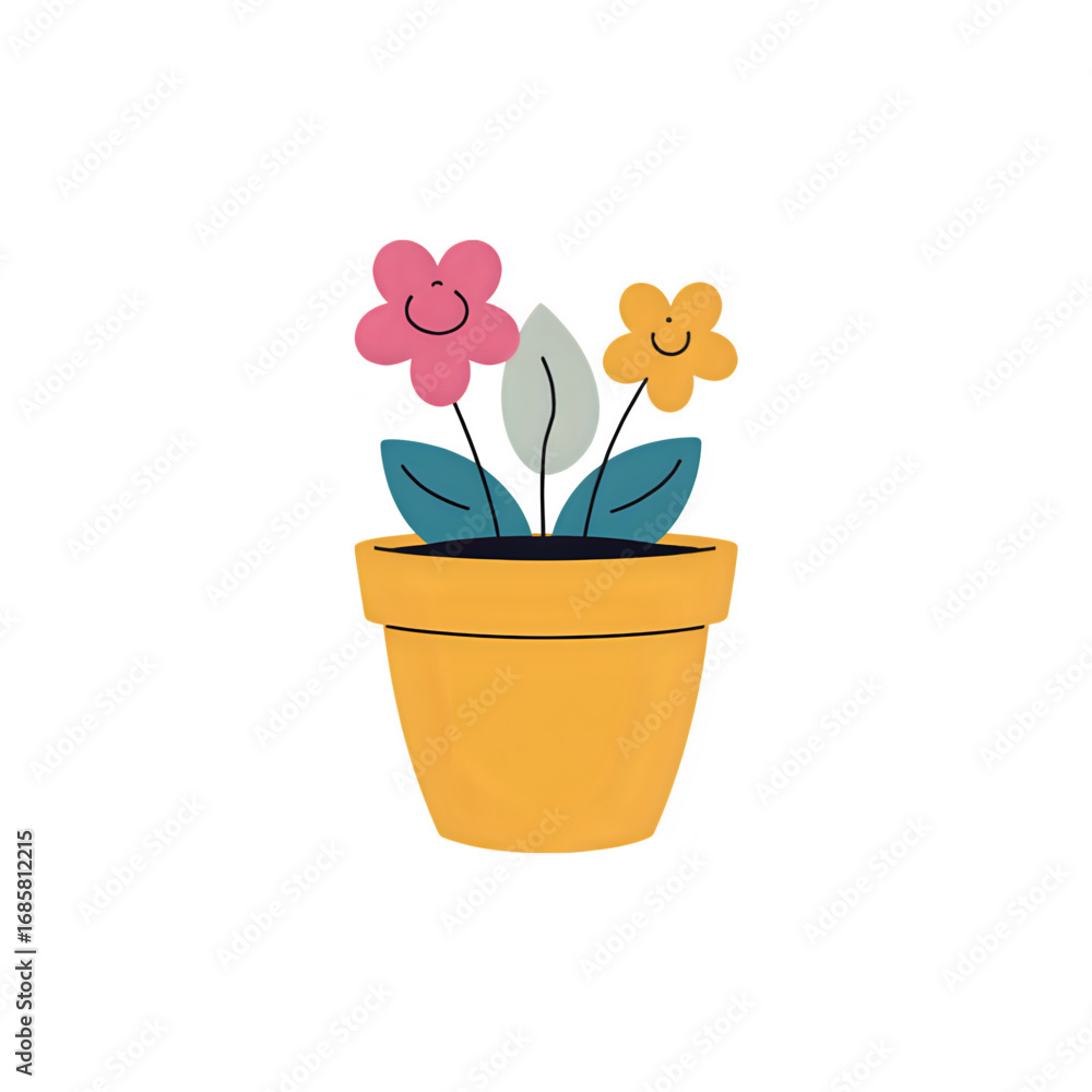Naklejka premium Vibrant Potted Flowers: A Delightful Illustration
