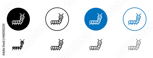 Caterpillar icons set in black and blue colors on white background