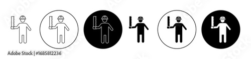 Carpenter worker icons set in black and blue colors on white background