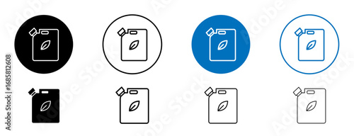 Biofuel canister icons set in black and blue colors on white background
