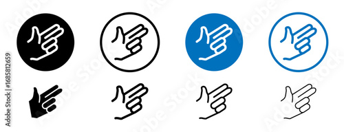 Bang bang gesture icons set in black and blue colors on white background