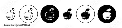 Apple and measuring tape icons set in black and blue colors on white background
