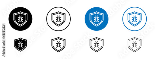 Antivirus icons set in black and blue colors on white background