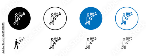 Motion sensor icons set in black and blue colors on white background