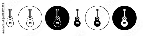 Acoustic guitar icons set in black and blue colors on white background