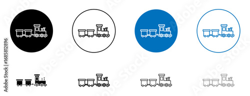 toy train icons set in black and blue colors on white background