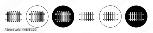 Plank fence icons set in black and blue colors on white background