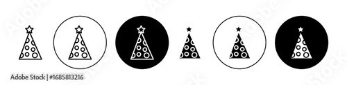 Party hat icons set in black and blue colors on white background