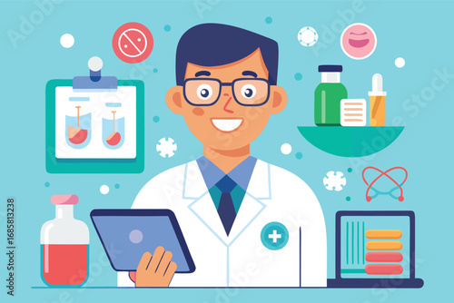 Healthcare professional analyzing lab results in a modern medical setting with technology