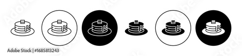 pancakes icons set in black and blue colors on white background