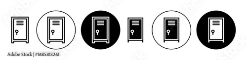 Locker icons set in black and blue colors on white background