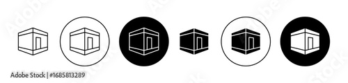 Kaaba icons set in black and blue colors on white background