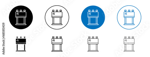 Billboard icons set in black and blue colors on white background