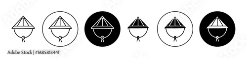Bamboo hat icons set in black and blue colors on white background
