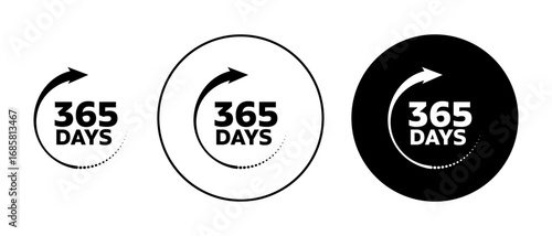 365 day Icons set in black and blue colors on white background