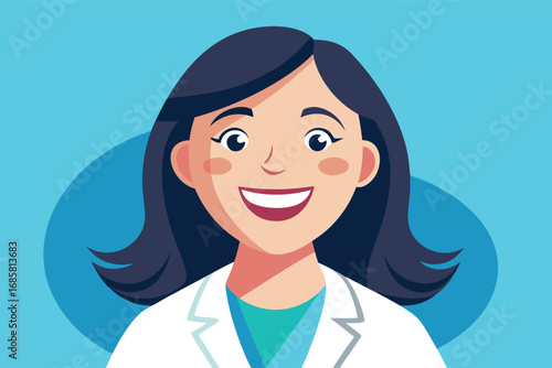 Doctor with a friendly smile against a blue background in a cheerful setting for healthcare