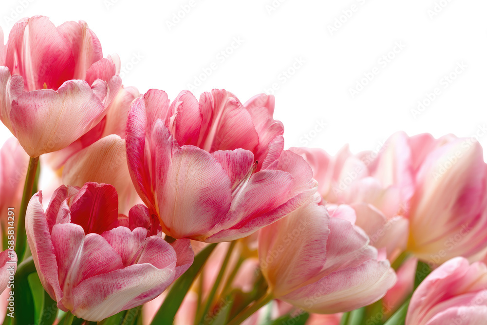Fototapeta premium Close-up of a bouquet of pink and white tulips. Soft petals, varying shades of pink and white, create a beautiful floral display