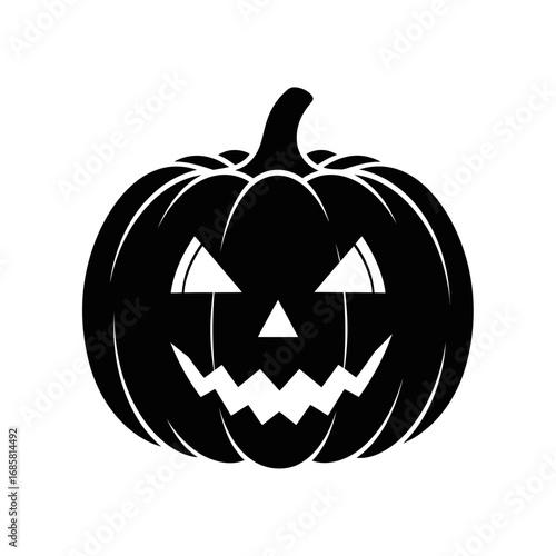 Vector art of black silhouette of a carved halloween pumpkin with a scary face vector illustration for halloween