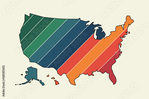 Usa map united states america country stripes retro vintage states alaska hawaii