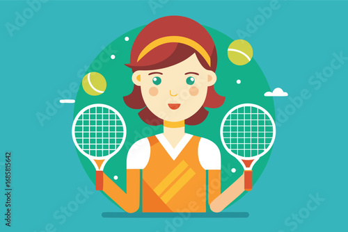 Young athlete enjoys tennis with racquets and balls in a playful illustration