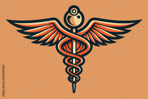 Symbol of healing and medicine with wings in a vibrant design