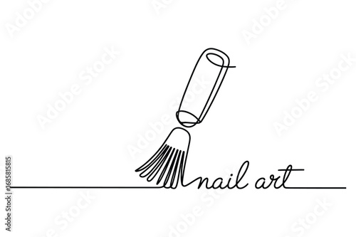 Continuous One-Line Vector Drawing of a Nail Art Brush. Editable Stroke.