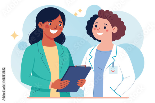 Friendly conversation between patient and doctor in a healthcare setting