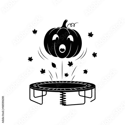 Vector art of halloween pumpkin jumping on trampoline funny autumn holiday vector illustration spooky october celebration