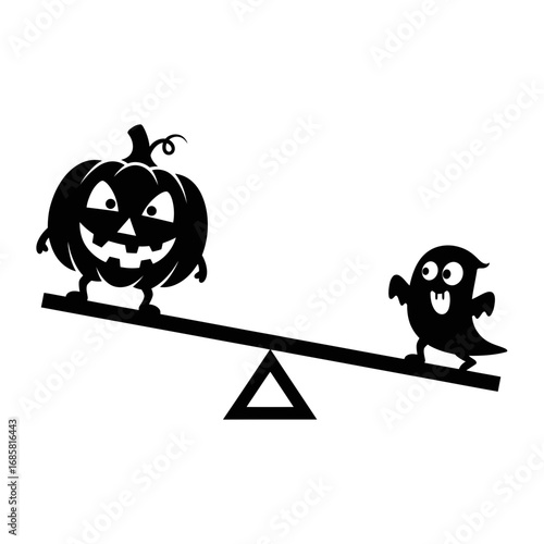 Vector art of halloween pumpkin and ghost on seesaw for holiday decoration and design