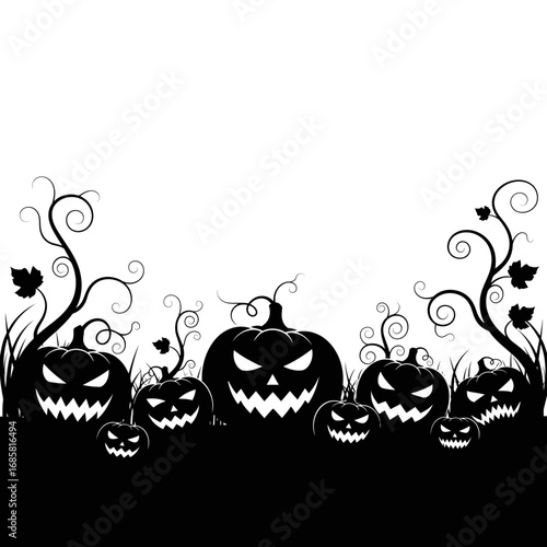 Vector art of a spooky halloween scene with evil jackolanterns and vines, , perfect for halloween decorations