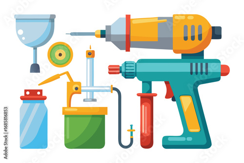Tools for crafting and painting displayed on a white background