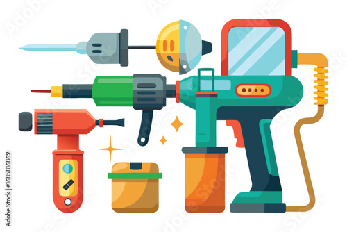 Tools for creative projects and DIY activities on a bright background