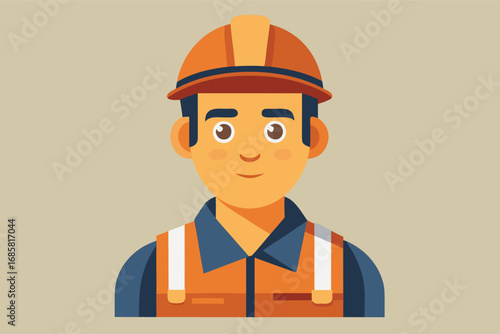 Construction worker wearing safety gear and helmet in a simple design illustration