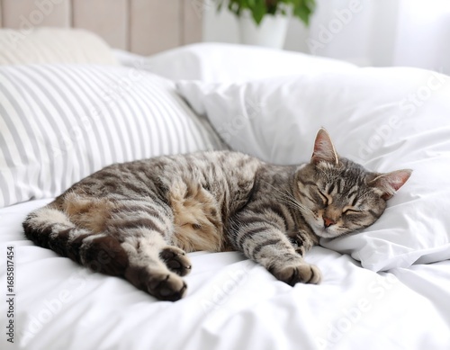 Wallpaper Mural Sleepy tabby cat on a white bed Torontodigital.ca