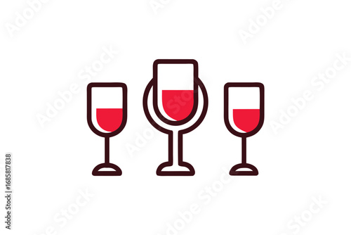 Various styles of wine glasses with red liquid displayed on a simple background