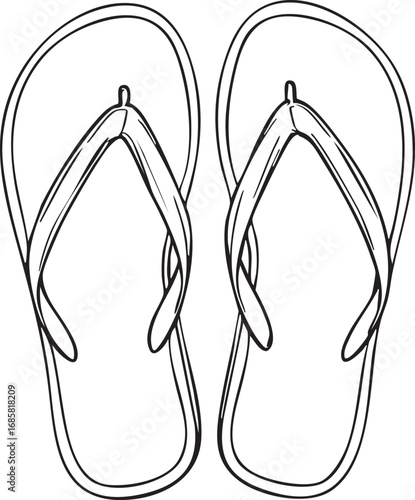 Black and white vector illustration of flip-flops with simple straps perfect for summer fashion, beach, and lifestyle designs
