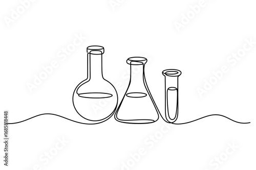 Continuous One-Line Drawing of Laboratory Flasks and Beakers