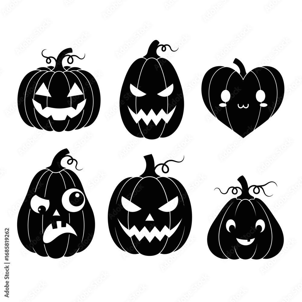 Vector art of collection of halloween pumpkin faces silhouette for decoration and celebration of the fall holiday season Vector art of collection of halloween pumpkin faces silhouette for decoration and celebration of the fall holiday season
