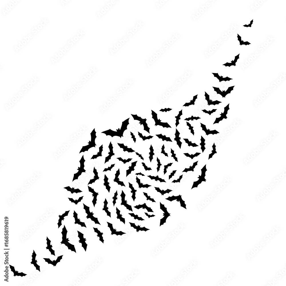 Obraz premium Vector art of a dynamic swarm of bats in flight, creating a striking and eerie pattern for halloween themed designs