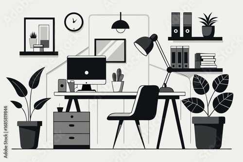 Modern workspace setup with plants and desk accessories for productivity in a creative environment